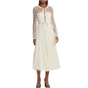 SALONI BOW EMBELLISHED TIERED TULLE MIDI DRESS